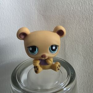 2/$20 Littlest Pet Shop Light Brown Bear Purple Shirt  Blue Eyes  LPS 1835